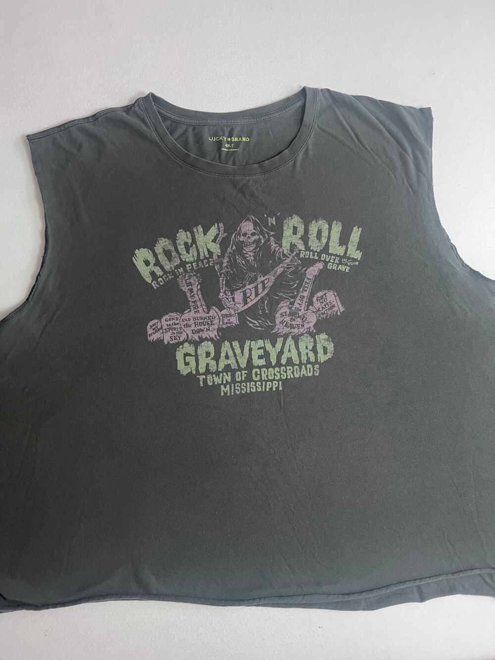 Lucky Brand Mens 4XLT Rock Roll Graveyard Sleeveless Graphic Tee Grunge Skull